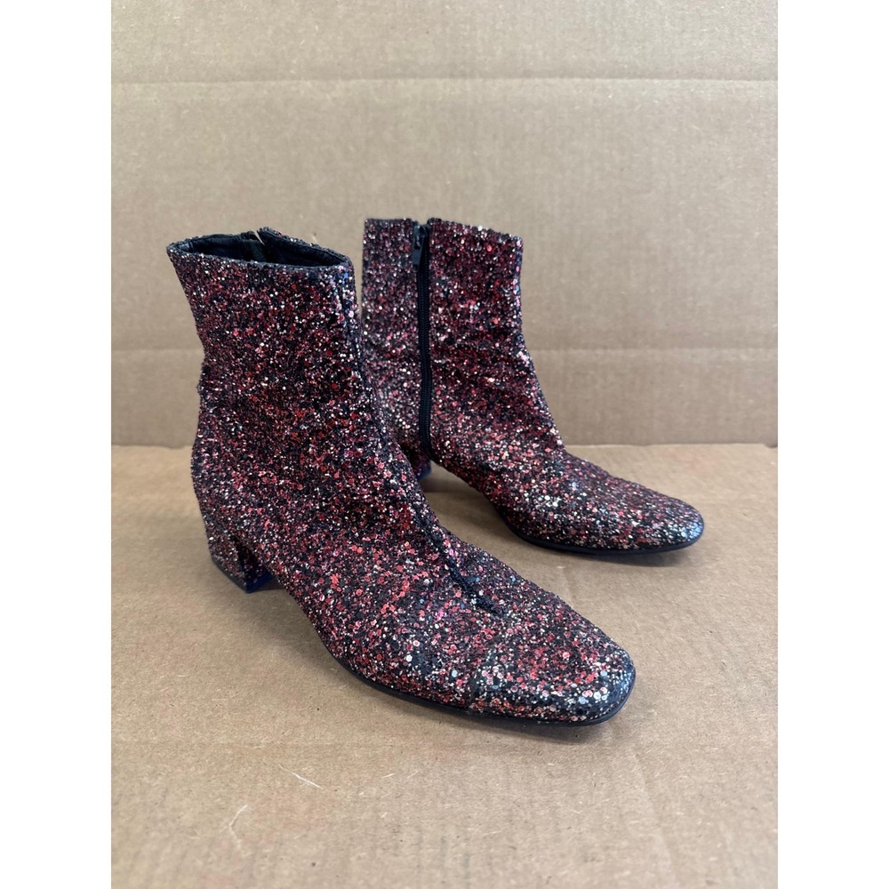 Glitter Ankle Booties in Red and Black